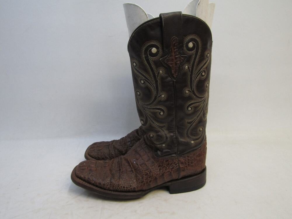 Ferrini Mens Size 8 D Brown Leather Alligator Print Cowboy Boots